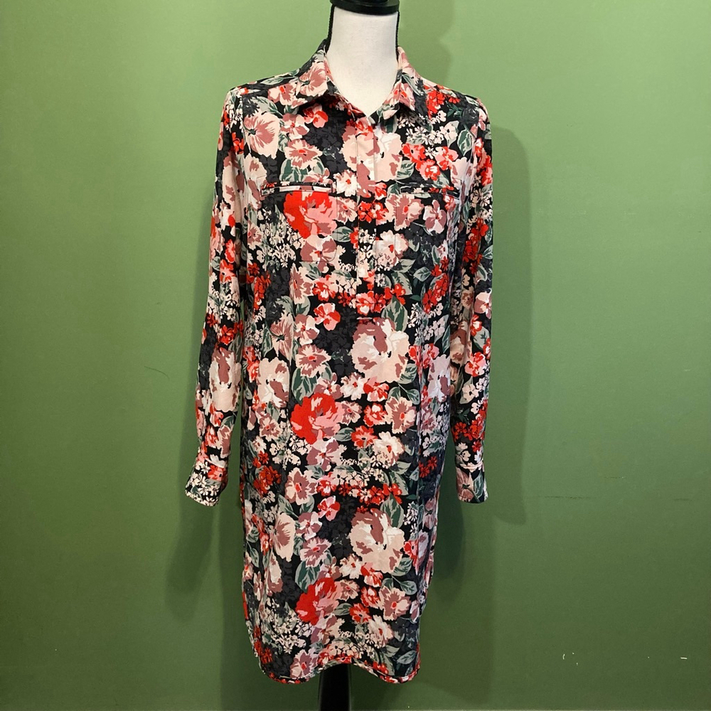 Women's Carolina Belle Black Red Floral Long Sleeve Shirt Dress M